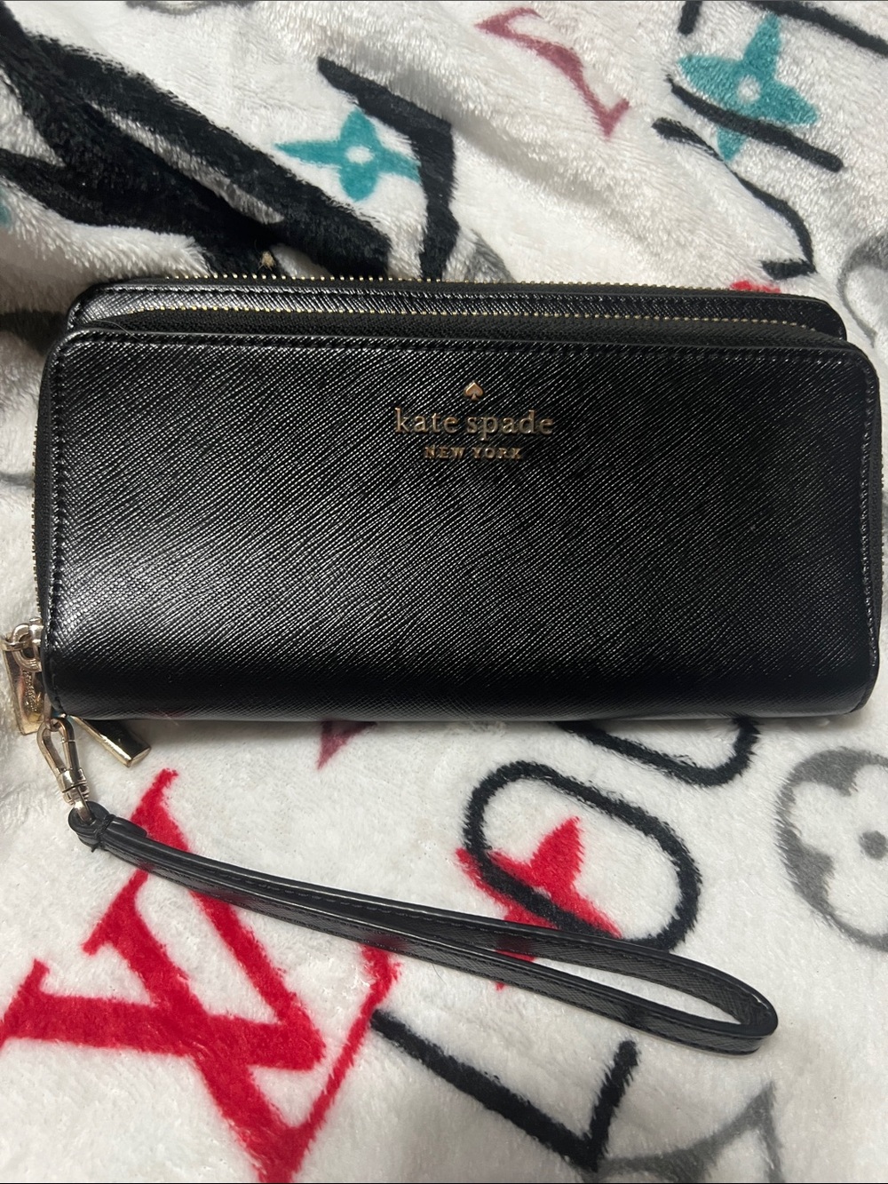 kate spade Black Saffiano Leather Wristlet